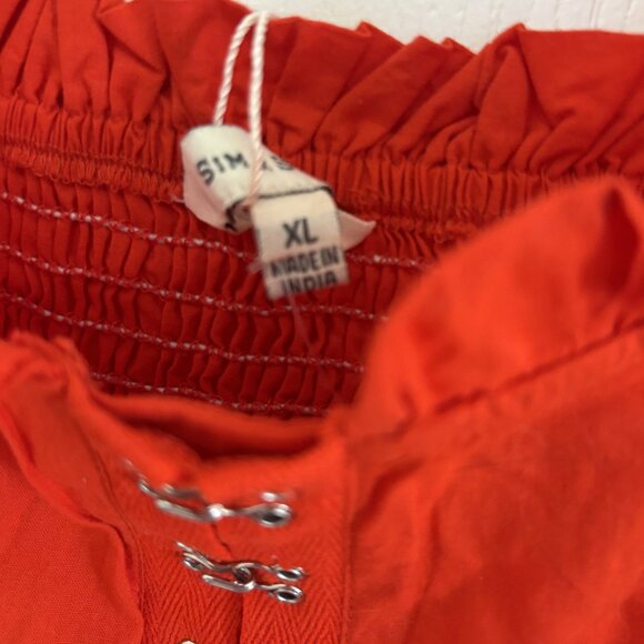 Sim & Sam Corset Crop Tank Top Smocked Back Ruffle Neck Sleeveless Red Size XL - Picture 4 of 7